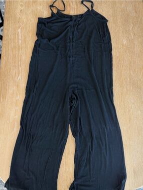 Hatch Black Button-Front Wide-Leg Jumpsuit
